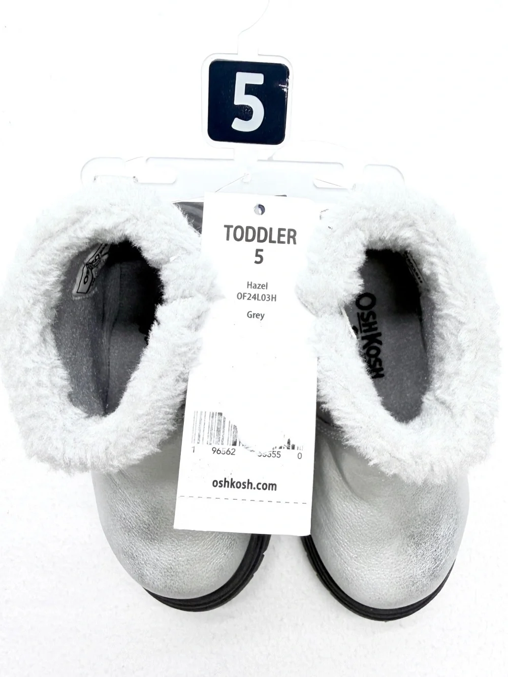OshKosh Hazel Cozy Boots Girls 5 Silver Faux Fur Zip NWT